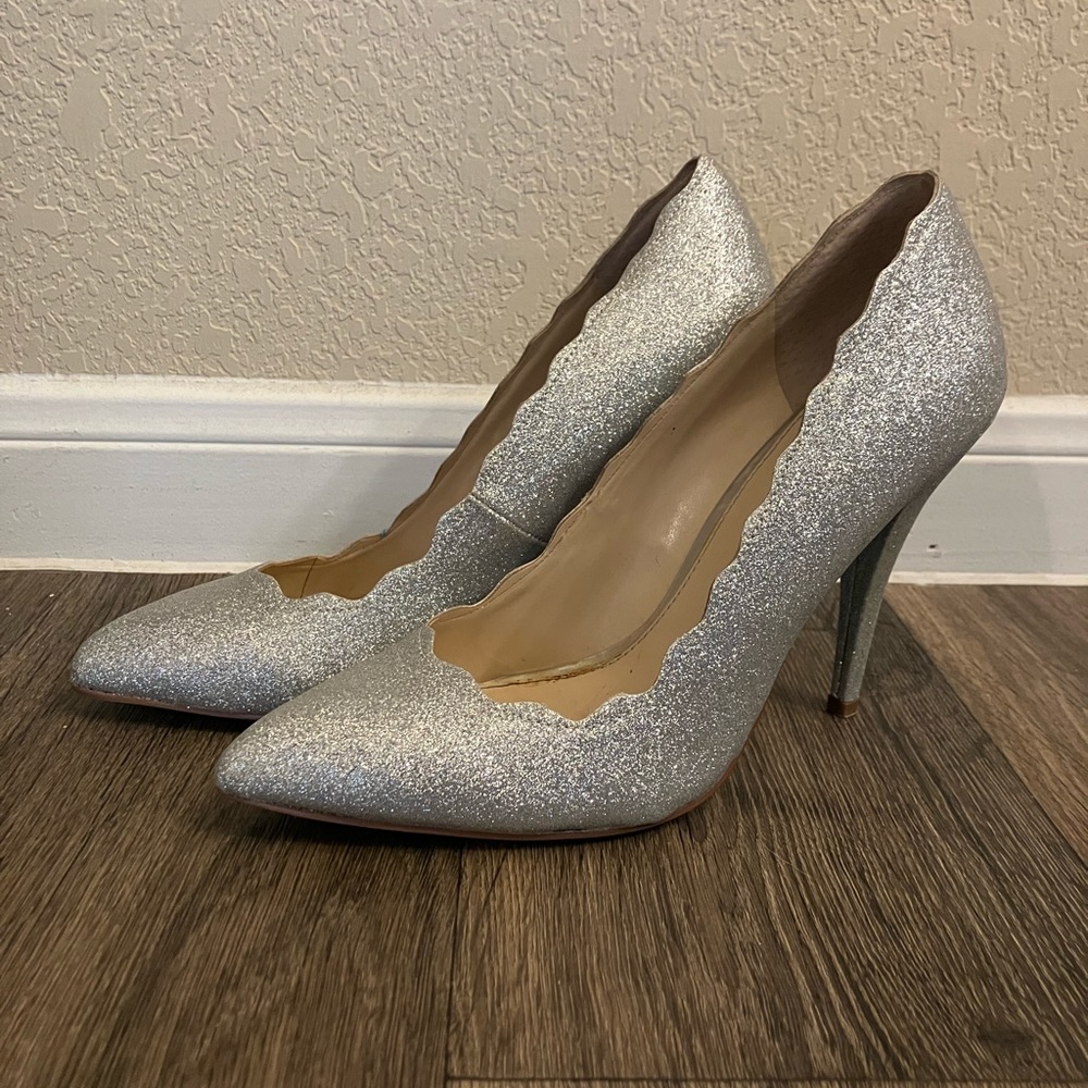 Betsey Johnson Altar Glittery Silver Heels